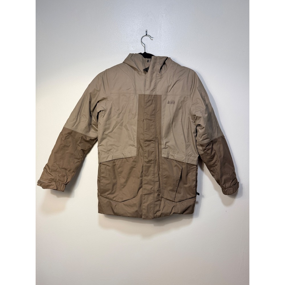 REI Co-op Timber Mountain Snow Jacket Kids M 10-12 Brown Hooded Fleece Full Zip